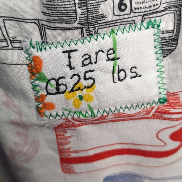 Reusable fabric produce bag with tare weight- trucks and red stripes - Picture 5 of 6